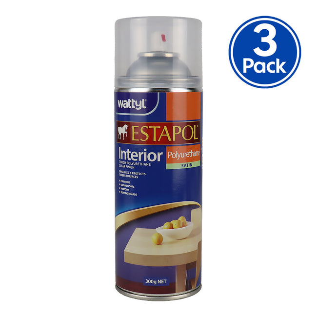 WATTYL Estapol Interior Polyurethane Aerosol 300gm Satin Clear Timber Finish x3