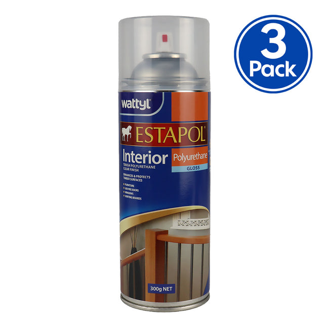 WATTYL Estapol Interior Polyurethane Aerosol 300gm Gloss Clear Timber Finish x3