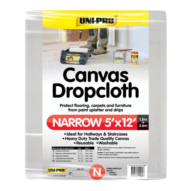 UNi-PRO Heavy Duty Canvas Dropcloth 12x5ft Paint Protection Sheet