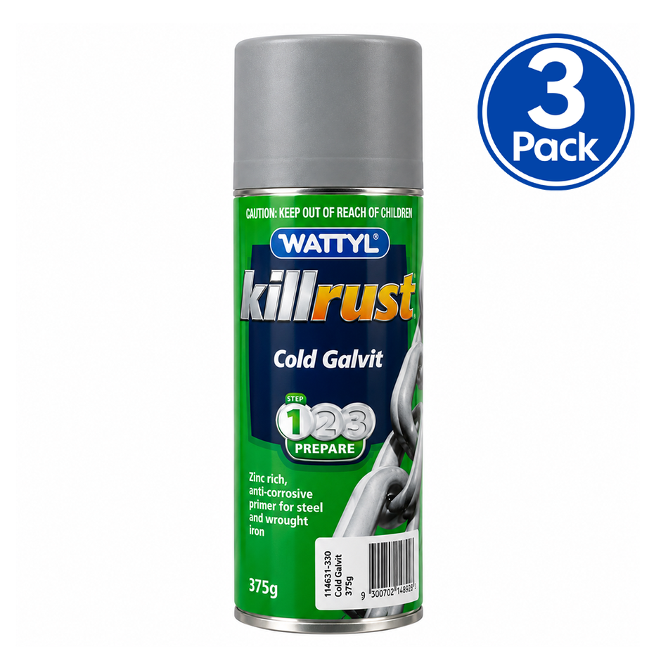 WATTYL Killrust Cold Galvit Zinc-Rich Galvanising Primer 375g Spray 3 Pack