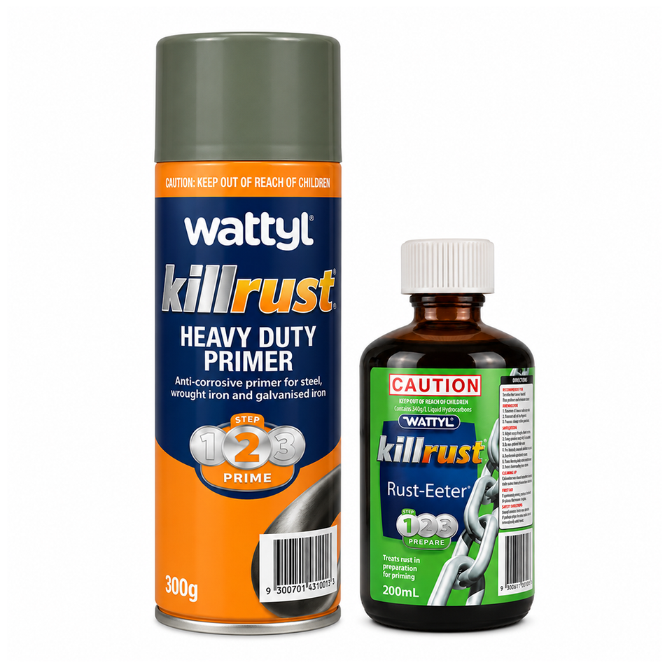 WATTYL Killrust Rust-Eeter 200ml Grey Heavy Duty Primer 300g Rust Repair Kit