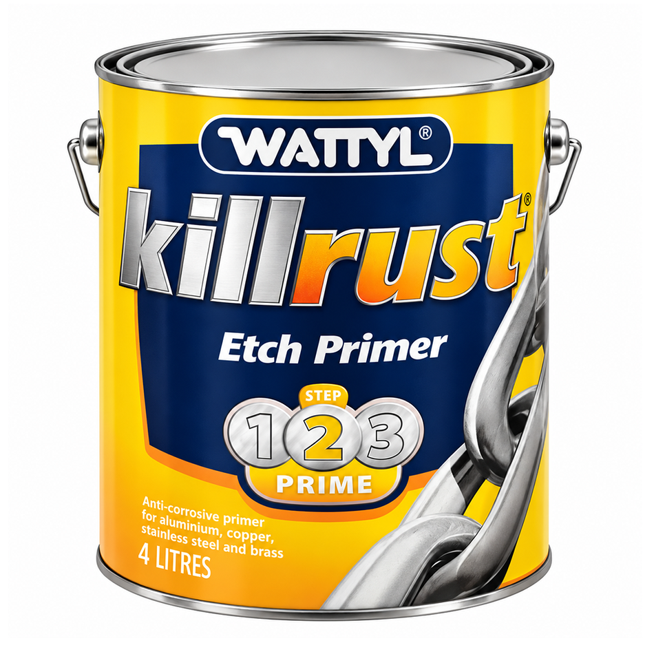 WATTYL Killrust Etch Primer Grey 4L Metal Primer for Steel Aluminium & Galvanised Iron