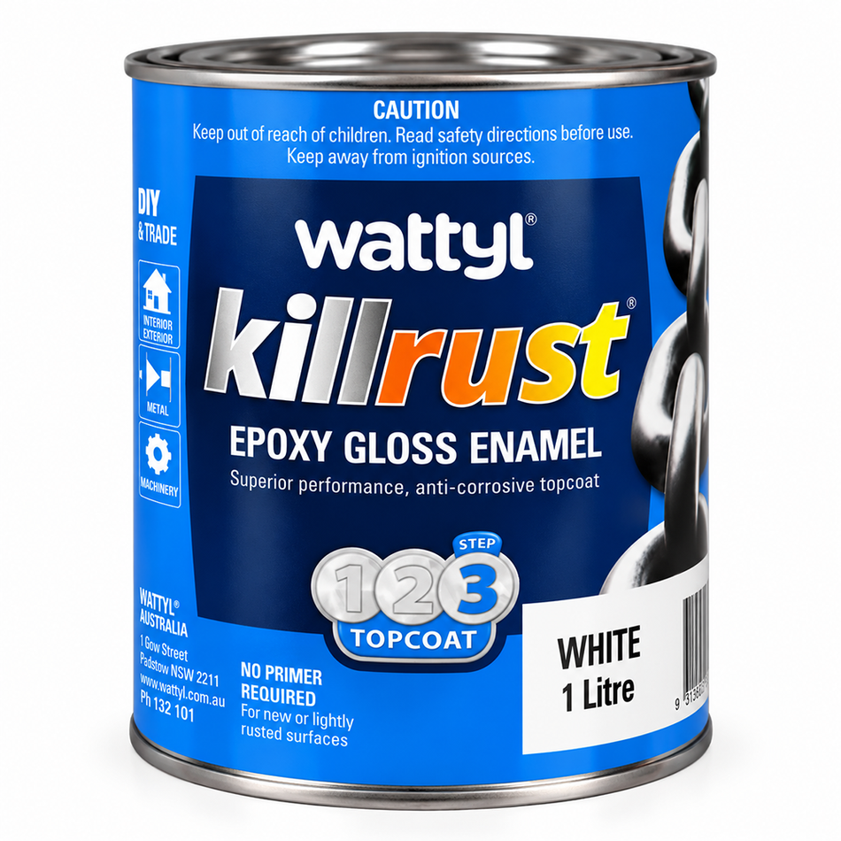 WATTYL Killrust Epoxy Enamel Gloss White 1L Metal Paint