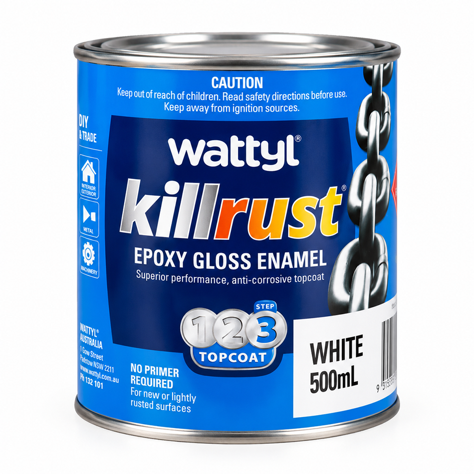 WATTYL Killrust Epoxy Enamel Gloss White 500ml Metal Paint