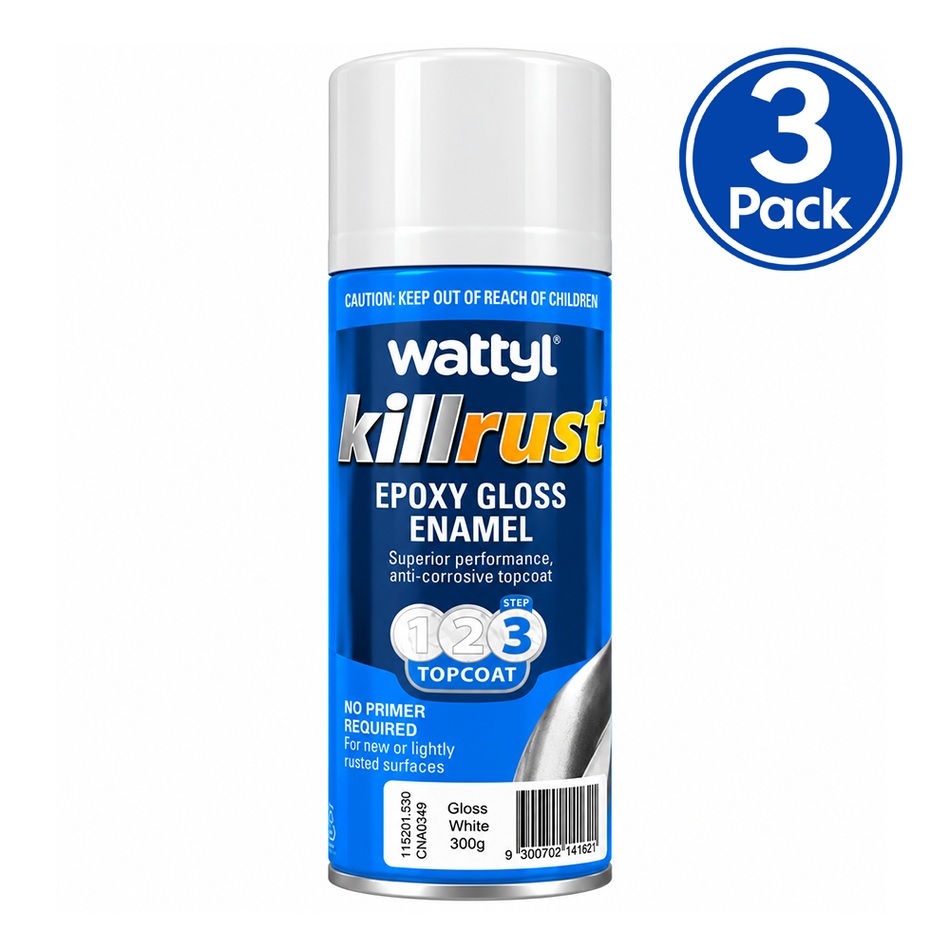 WATTYL Killrust Epoxy Gloss Enamel White 300g Metal Spray Paint 3 Pack