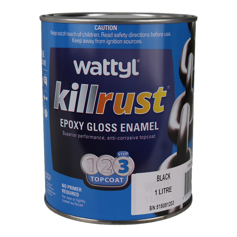 WATTYL Killrust Epoxy Gloss Enamel Black 1L Rust Protection Metal Paint