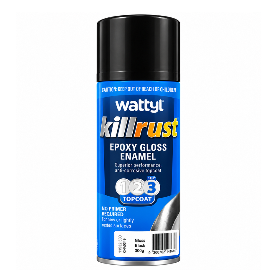 WATTYL Killrust Epoxy Gloss Enamel Black 300g Metal Spray Paint 3 Pack