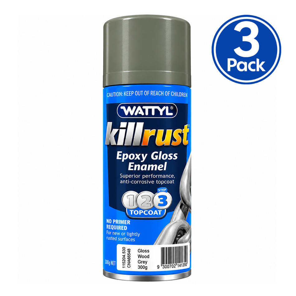 WATTYL Killrust Gloss Enamel Colorbond Woodland Grey 300g Metal Spray Paint 3 Pack