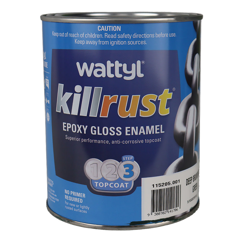 WATTYL Killrust Epoxy Gloss Enamel Deep Brunswick Green 1L Rust Protection Metal Paint