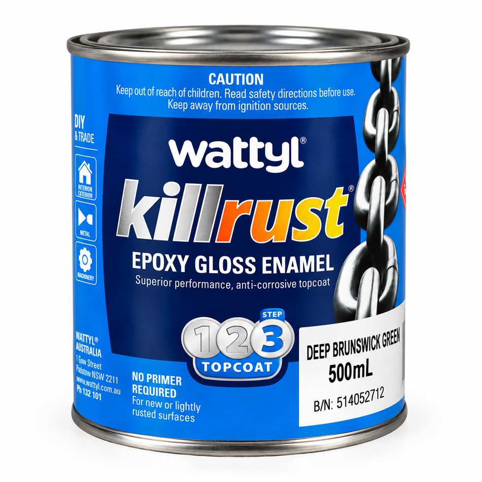 WATTYL Killrust Epoxy Enamel Gloss Deep Brunswick Green 500ml Metal Paint