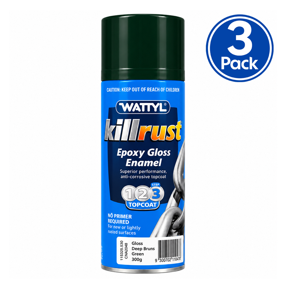 WATTYL Killrust Epoxy Gloss Enamel Deep Brunswick Green 300g Spray Paint 3 Pack