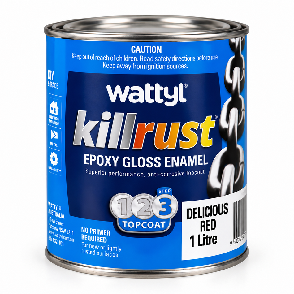 WATTYL Killrust Epoxy Enamel Gloss Delicious Red 1L Metal Paint