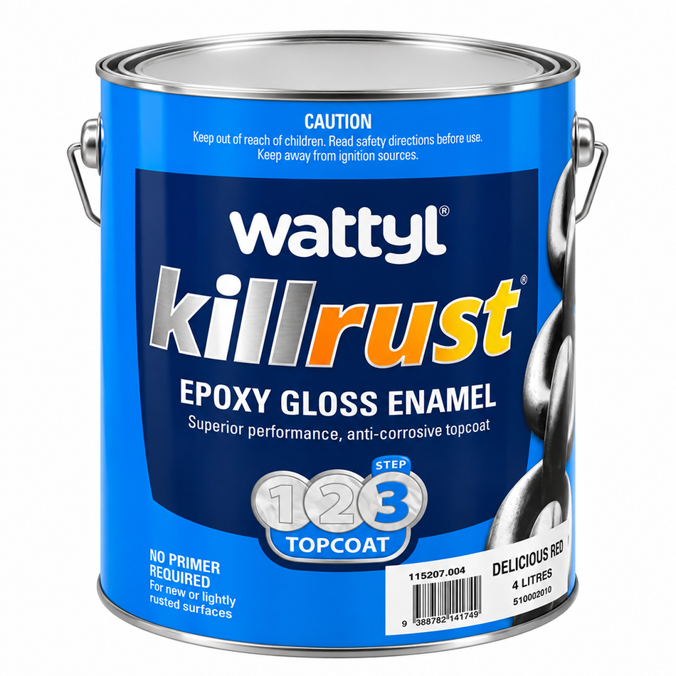 WATTYL Killrust Epoxy Gloss Enamel Delicious Red 4L Anti-Rust Metal Paint