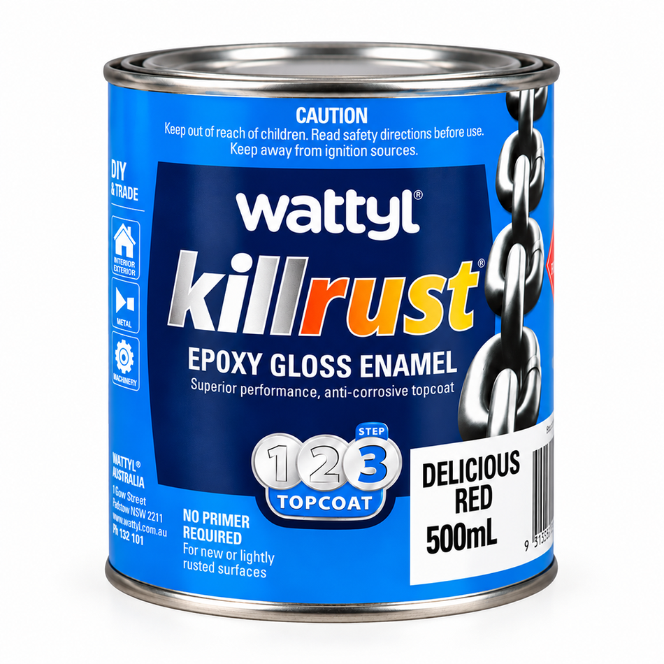 WATTYL Killrust Epoxy Enamel Gloss Delicious Red 500ml Metal Paint