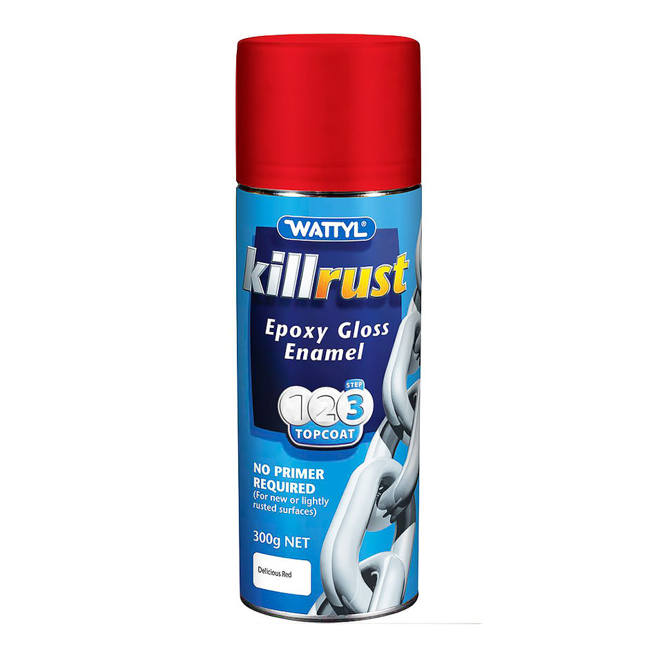 WATTYL Killrust Epoxy Gloss Enamel Anti Corrosive Paint 300g Aerosol Delicious Red