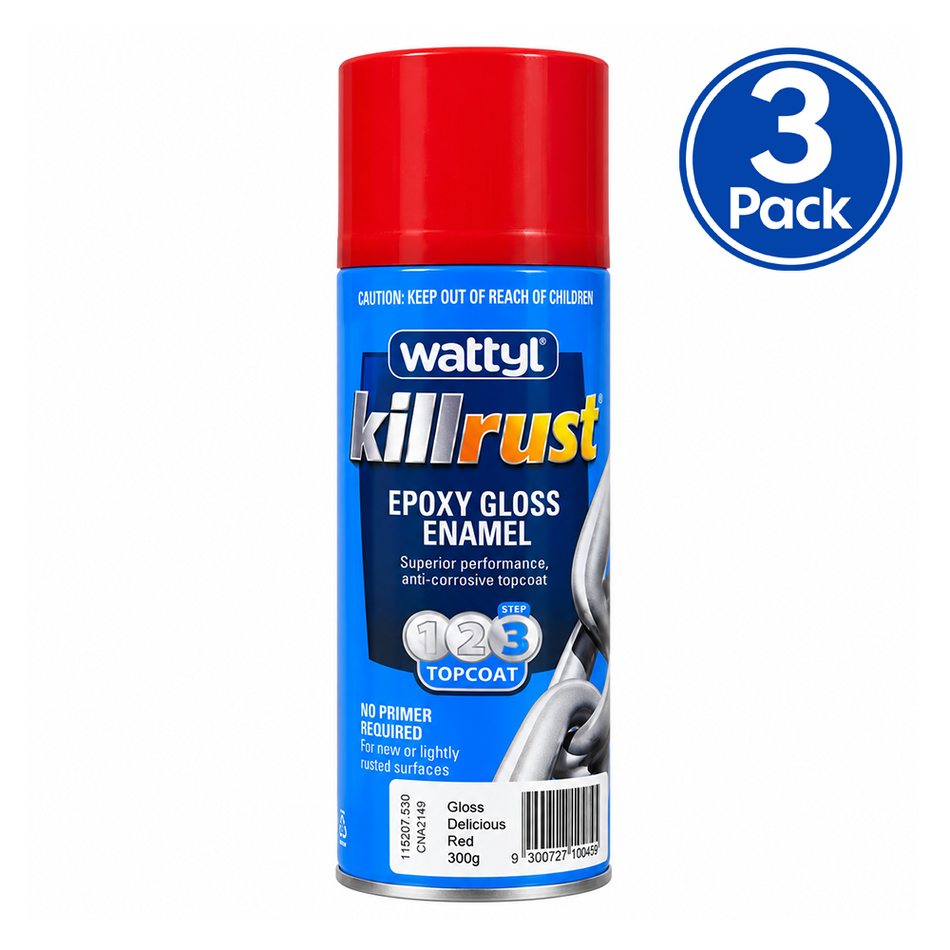 WATTYL Killrust Epoxy Enamel Gloss Delicious Red 300g Metal Spray Paint 3 Pack