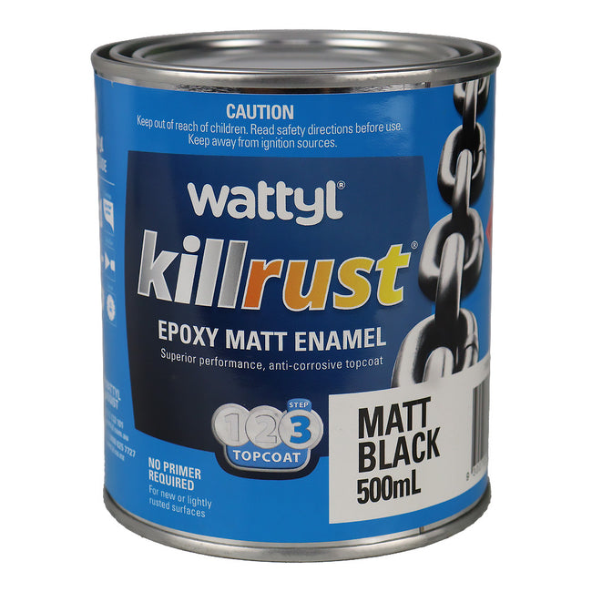 WATTYL Killrust Epoxy Enamel Matt Black 500ml Rust Protection Metal Paint