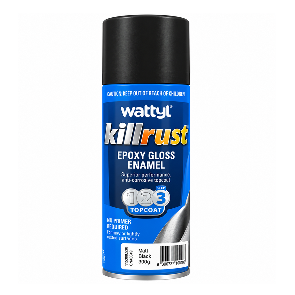 WATTYL Killrust Epoxy Enamel Matt Black 300g Metal Spray Paint 3 Pack