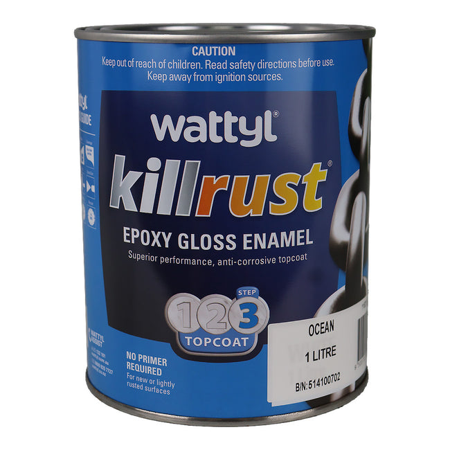 WATTYL Killrust Epoxy Gloss Enamel Ocean 1L Rust Protection Metal Paint