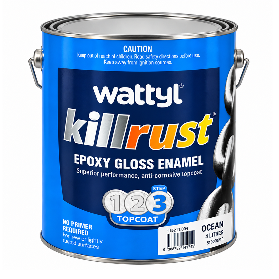 WATTYL Killrust Epoxy Gloss Enamel Ocean Blue 4L Anti-Rust Metal Paint