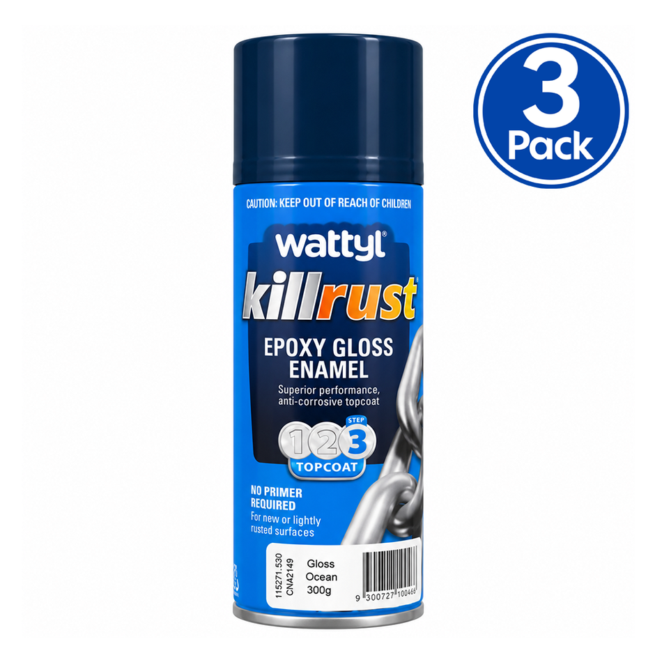 WATTYL Killrust Epoxy Gloss Enamel Ocean 300g Metal Spray Paint 3 Pack