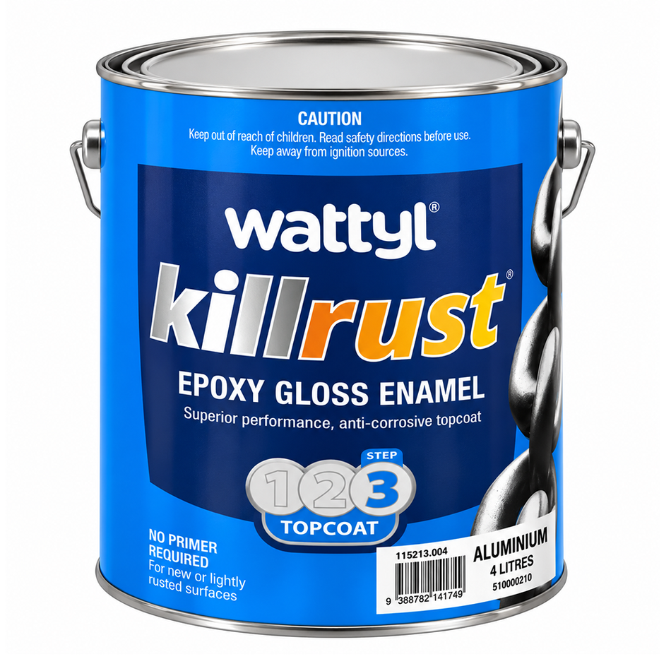 WATTYL Killrust Epoxy Gloss Enamel Aluminium Silver 4L Anti-Rust Metal Paint