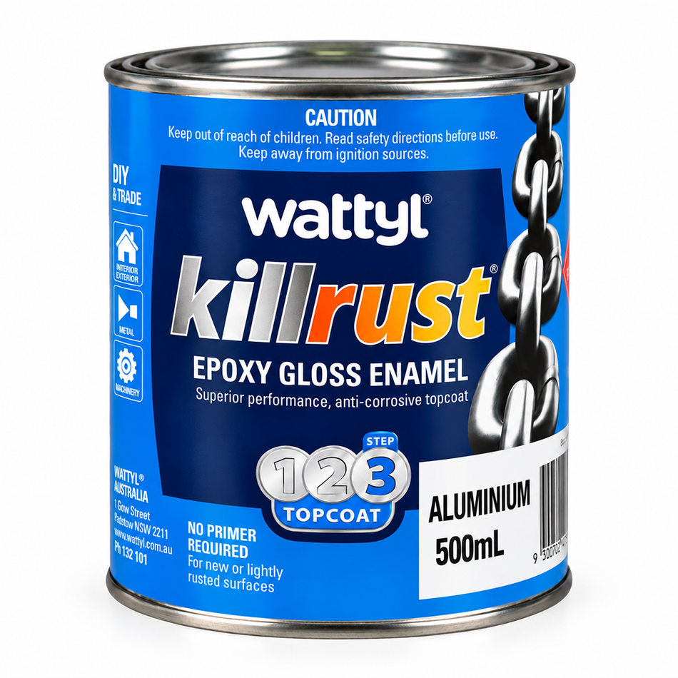 WATTYL Killrust Epoxy Enamel Gloss Aluminium 500ml Metal Paint