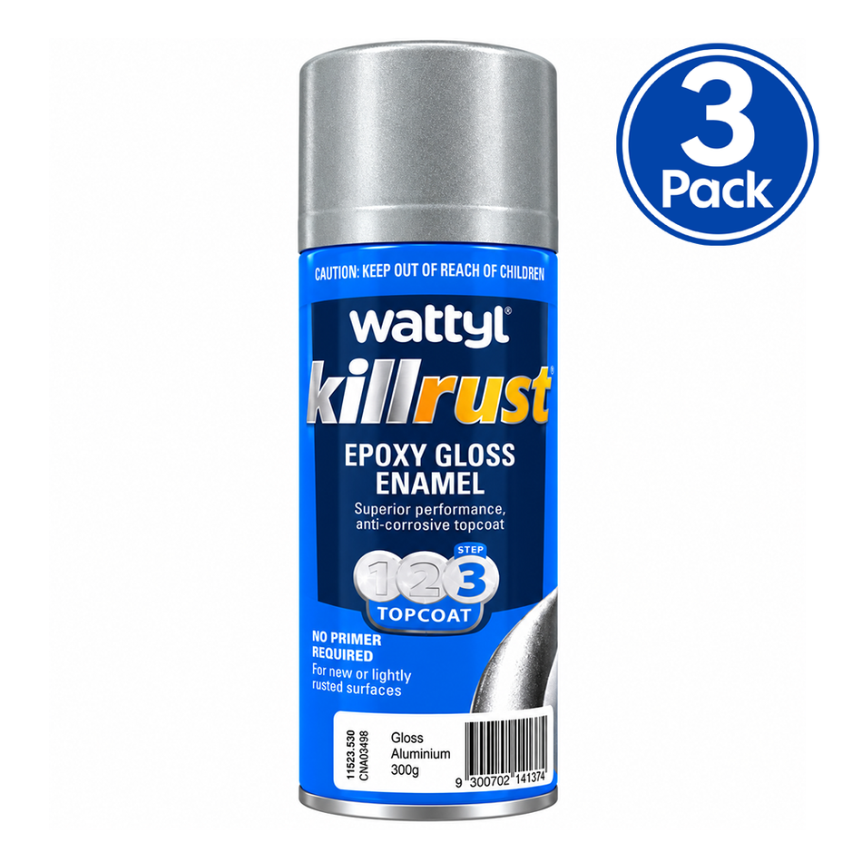 WATTYL Killrust Epoxy Gloss Enamel Aluminium 300g Metal Spray Paint 3 Pack