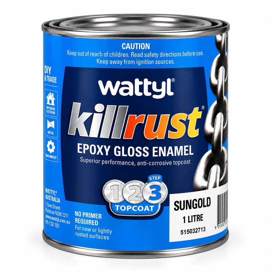 WATTYL Killrust Epoxy Enamel Gloss Sungold 1L Metal Paint