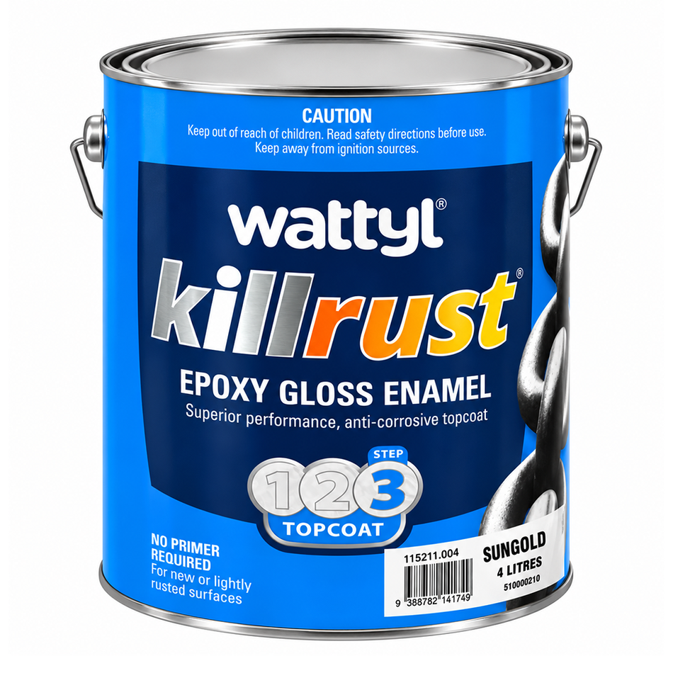 WATTYL Killrust Epoxy Gloss Enamel Sungold Yellow 4L Anti-Rust Metal Paint