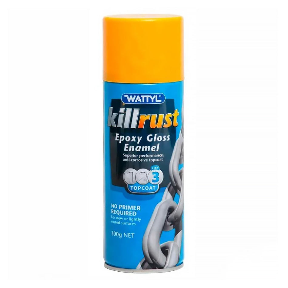 WATTYL Killrust Epoxy Gloss Enamel Anti Corrosive Paint 300g Aerosol Sungold Yellow