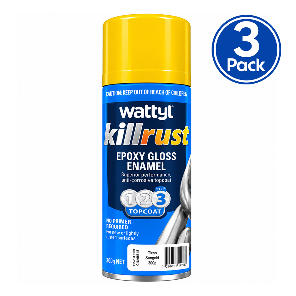 WATTYL Killrust Epoxy Gloss Enamel Sungold 300g Metal Spray Paint 3 Pack
