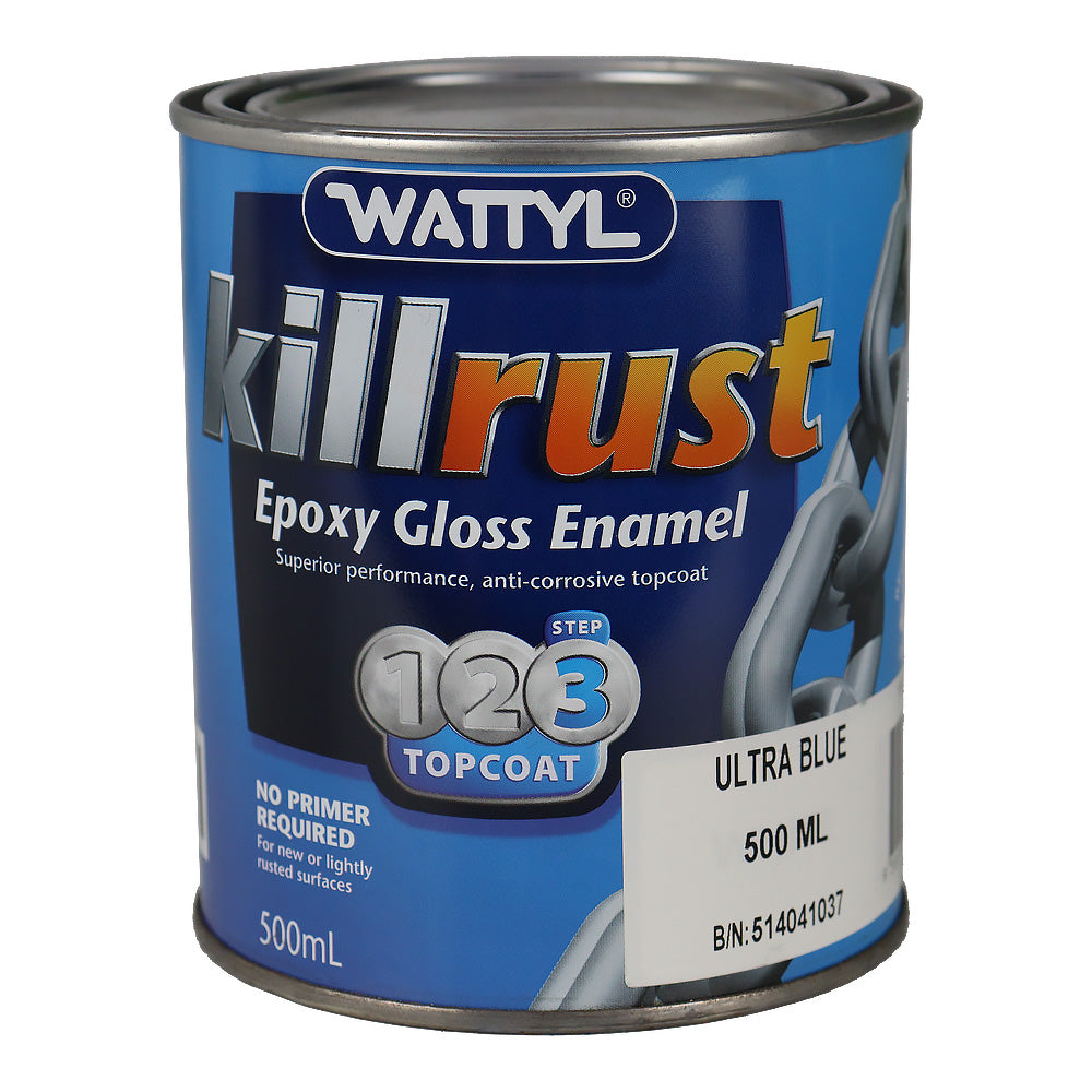 WATTYL Killrust Epoxy Gloss Enamel Ultra Blue 500ml Rust Protection Metal Paint
