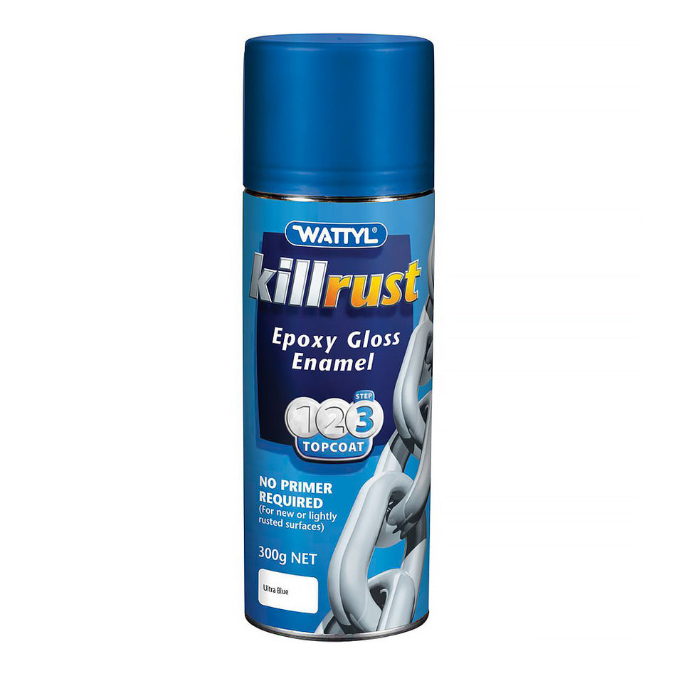 WATTYL Killrust Epoxy Gloss Enamel Anti Corrosive Paint 300g Aerosol Ultra Blue