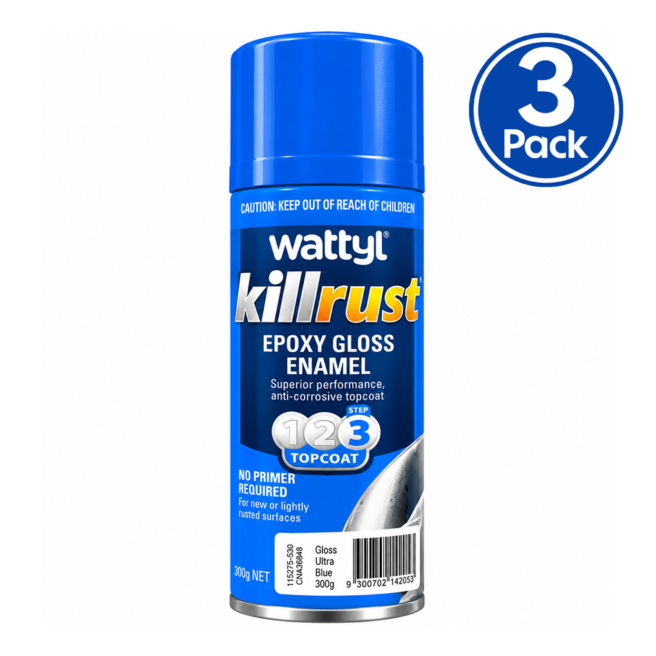 WATTYL Killrust Epoxy Gloss Enamel Ultra Blue 300g Metal Spray Paint 3 Pack