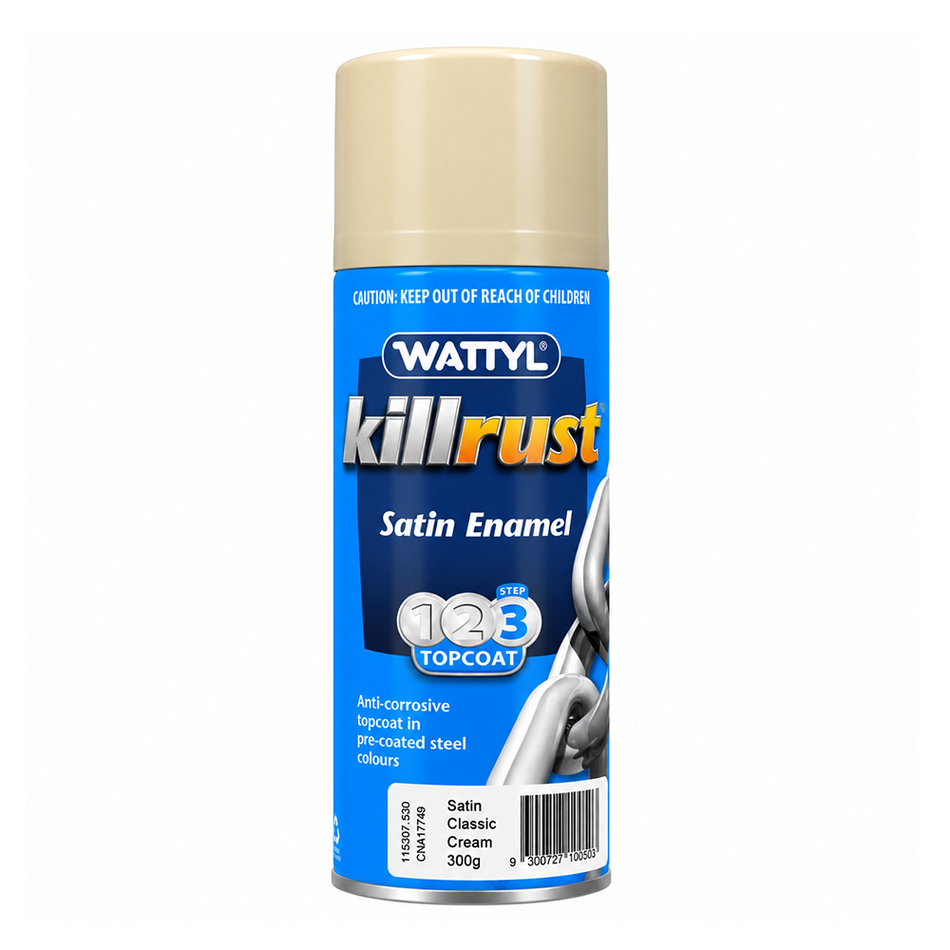 WATTYL Killrust Satin Enamel Classic Cream 300g Colorbond Spray Paint 3 Pack