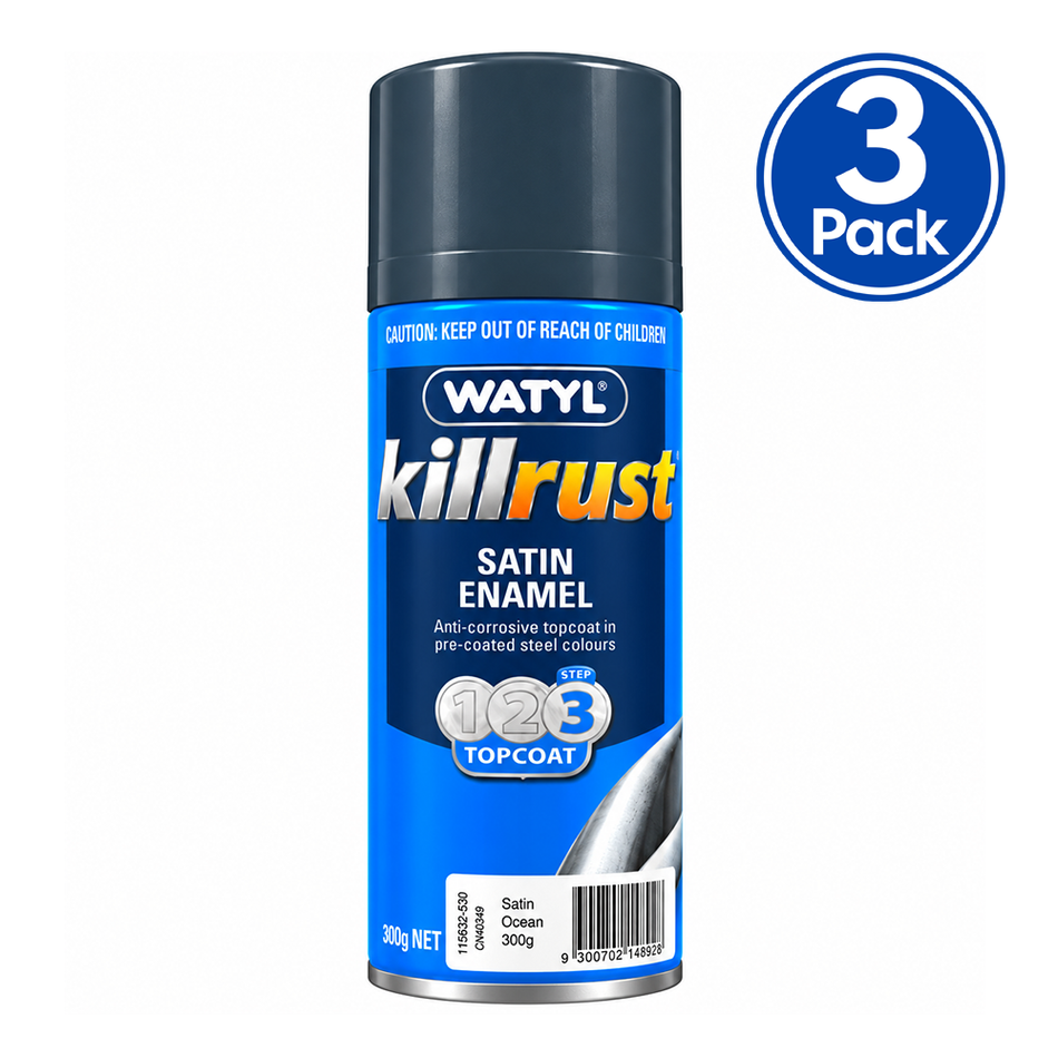 WATTYL Killrust Satin Enamel Colorbond Ocean 300g Spray Paint 3 Pack