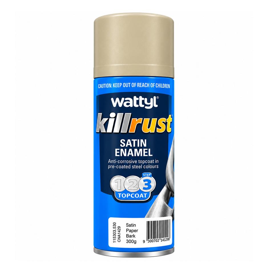 WATTYL Killrust Satin Enamel Colorbond Paperbark 300g Spray Paint