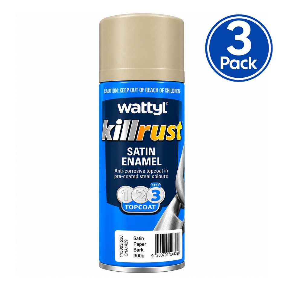 WATTYL Killrust Satin Enamel Colorbond Paperbark 300g Spray Paint 3 Pack