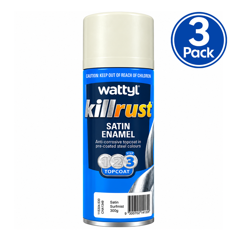 WATTYL Killrust Satin Enamel Colorbond Surfmist 300g Spray Paint 3 Pack
