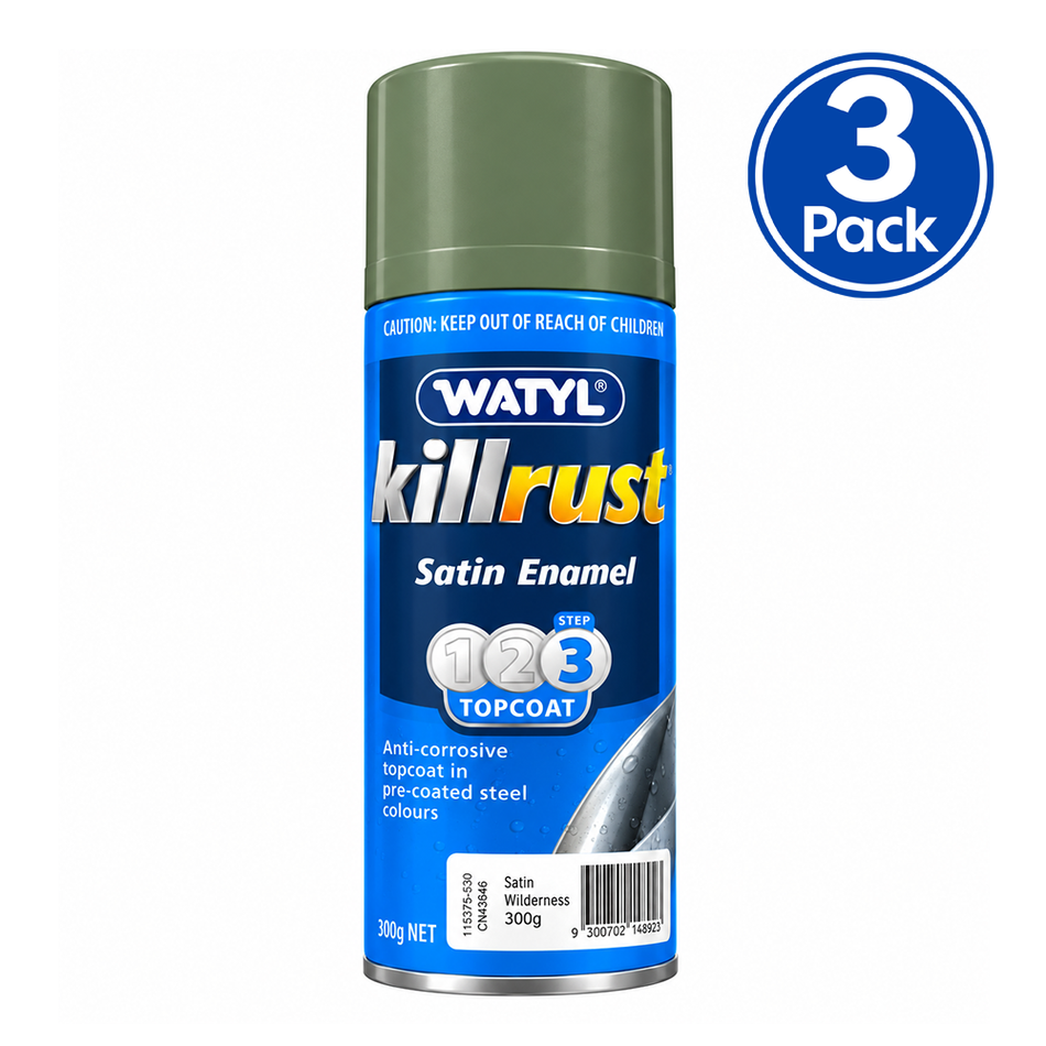 WATTYL Killrust Satin Enamel Colorbond Wilderness 300g Spray Paint 3 Pack