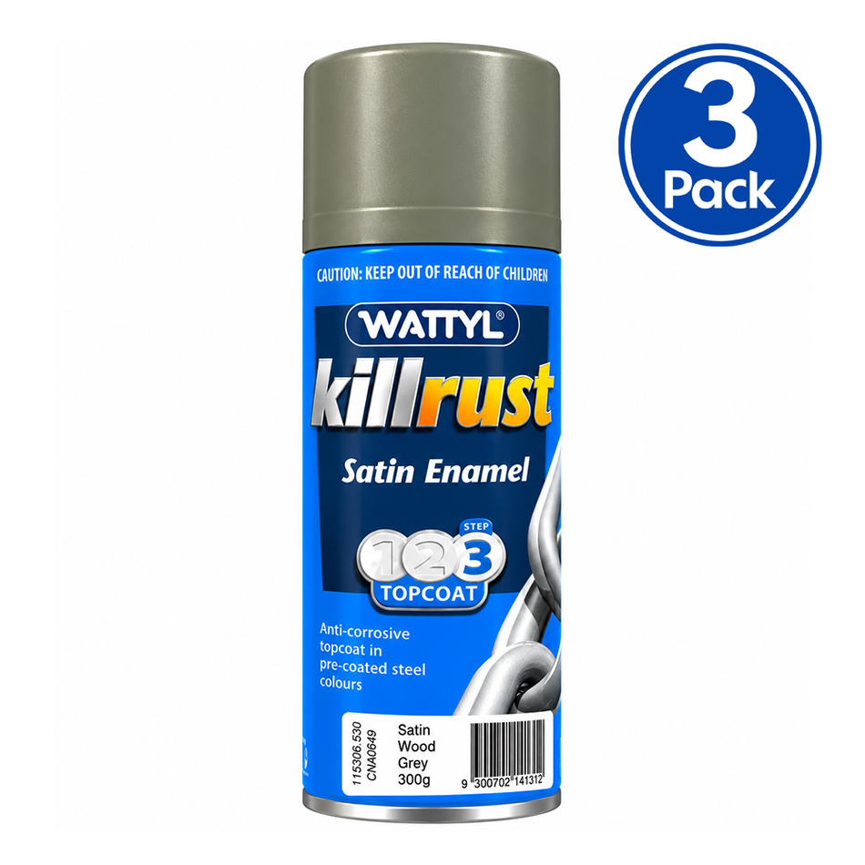 WATTYL Killrust Satin Enamel Colorbond Woodland Grey 300g Spray Paint 3 Pack