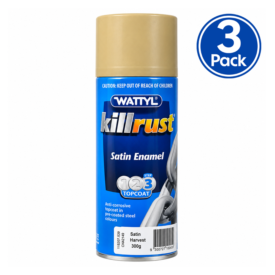 WATTYL Killrust Satin Enamel Harvest 300g Colorbond Spray Paint 3 Pack