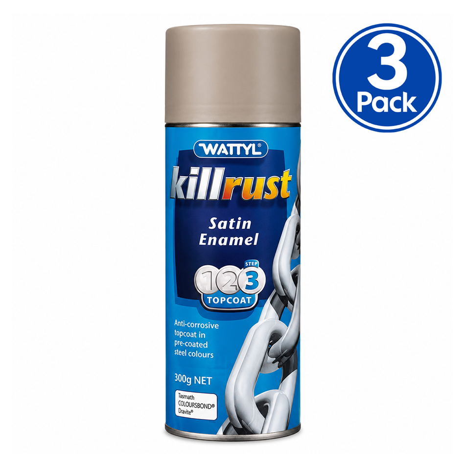 WATTYL Killrust Satin Enamel Spray Paint 300g Aerosol Dune x 3