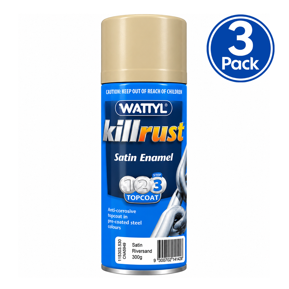WATTYL Killrust Satin Enamel Colorbond Riversand 300g Spray Paint 3 Pack