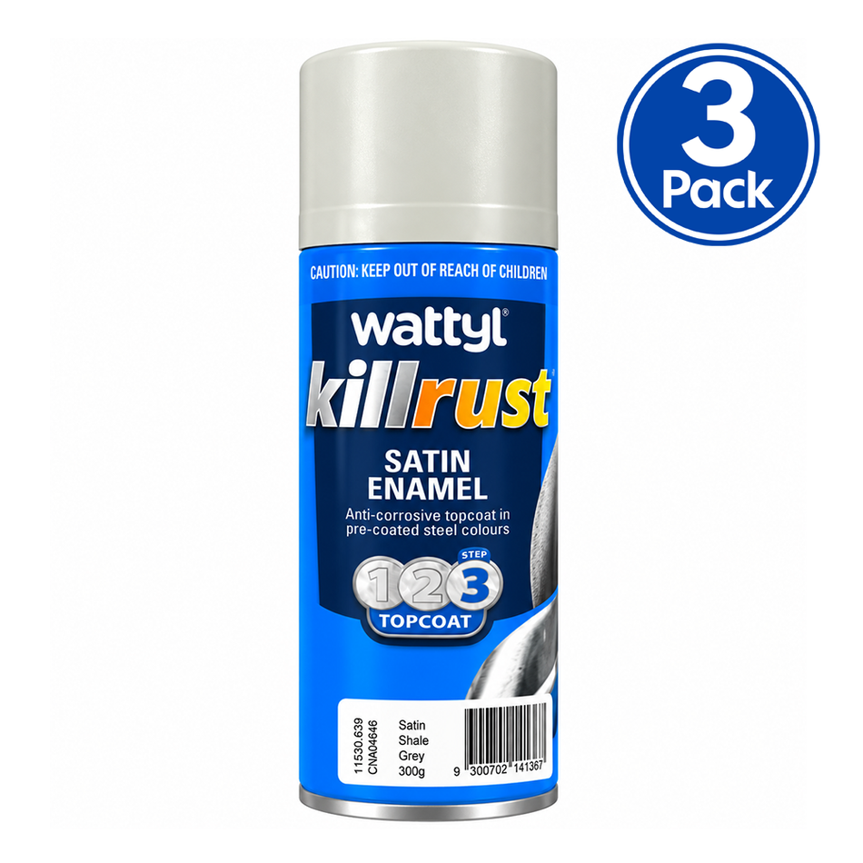 WATTYL Killrust Satin Enamel Colorbond Shale Grey 300g Spray Paint 3 Pack