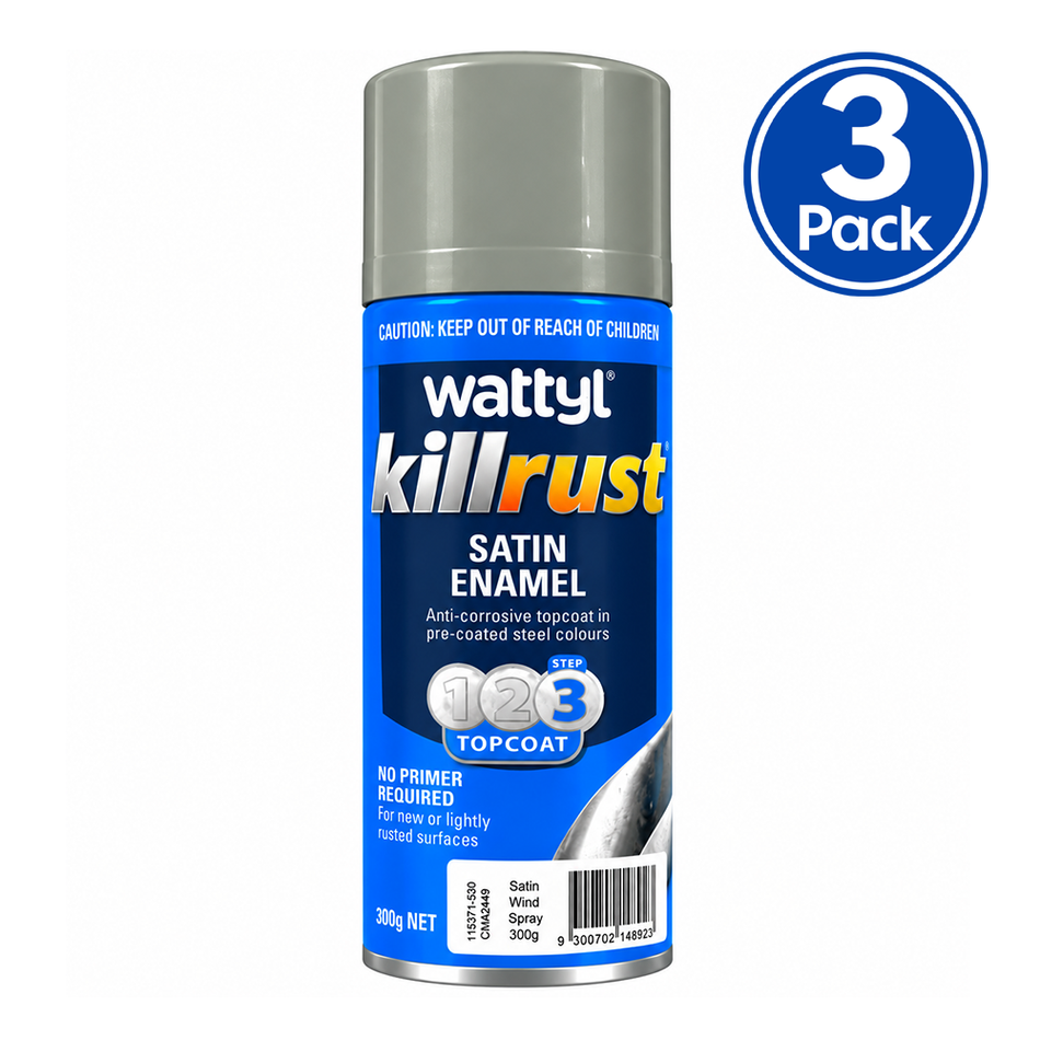 WATTYL Killrust Satin Enamel Colorbond Windspray 300g Spray Paint 3 Pack