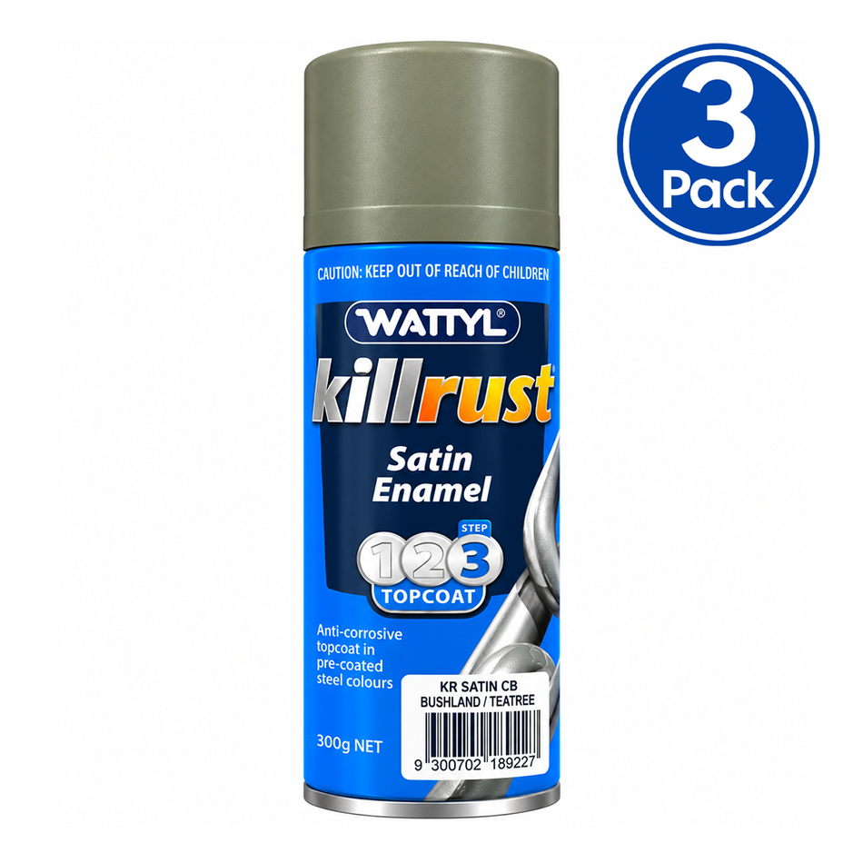 WATTYL Killrust Satin Enamel Colorbond Bushland Tea Tree 300g Spray Paint 3 Pack