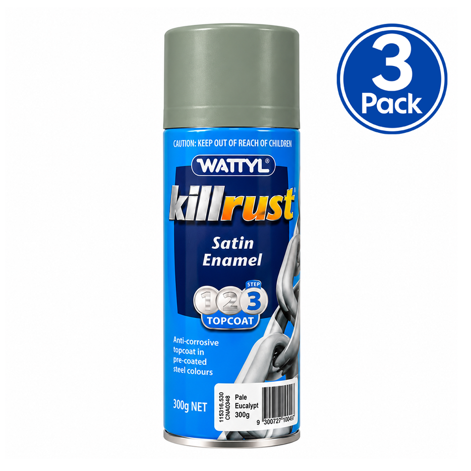 WATTYL Killrust Satin Enamel Colorbond Pale Eucalypt 300g Spray Paint 3 Pack