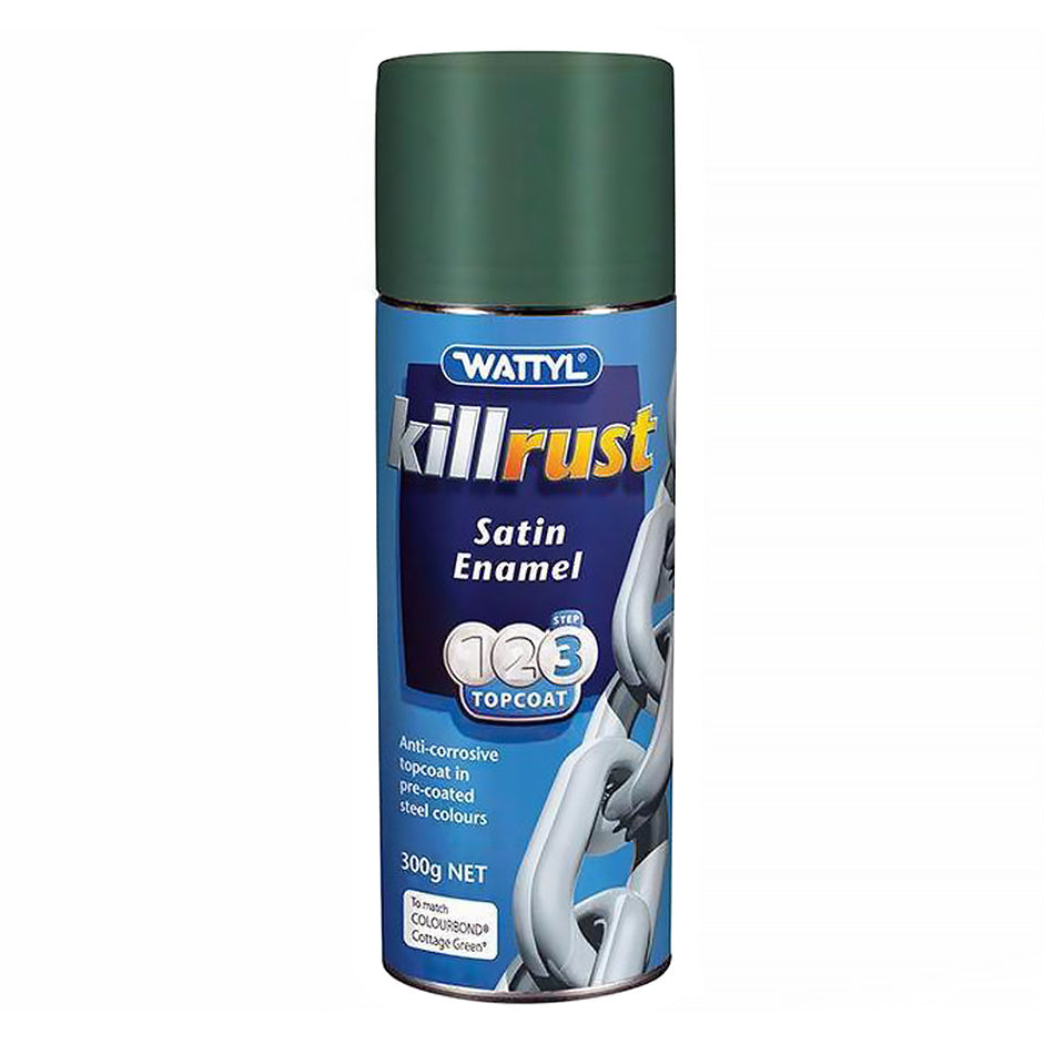 WATTYL Killrust Satin Enamel Spray Paint 300g Aerosol Cottage Green